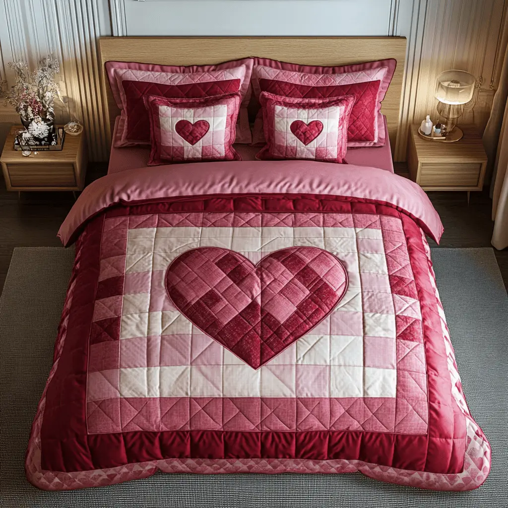 Heart Loving Stitches Quilted Bedding Set Awesome Valentine Day Gifts For Relatives
