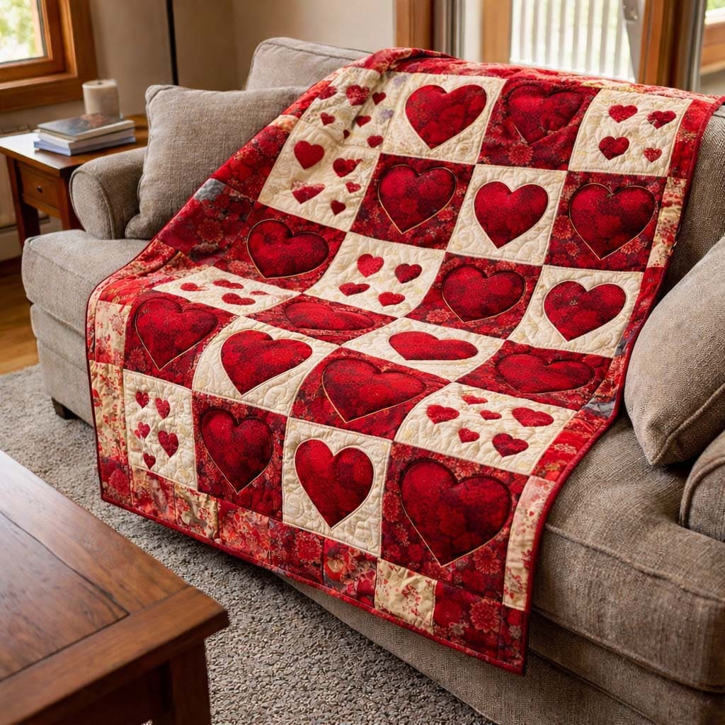 Heart Patchwork Quilted Blanket Bedroom Decor Ideas Valentine's Day Gifts For Her