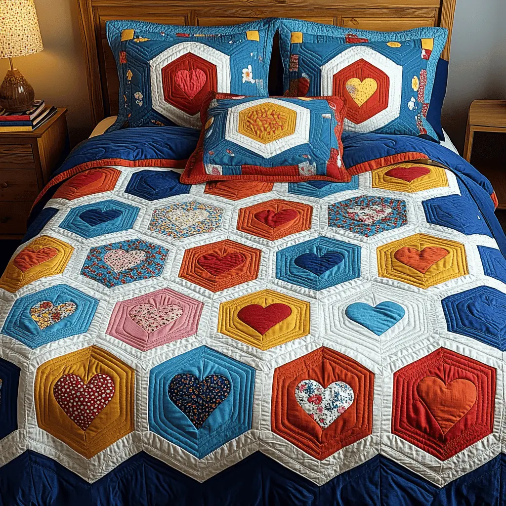 Heart Quilted Bedding Set Colorful Heart Bed Sheet Set Valentine Day Presents For Mother Heart Quilted Bedding Set Colorful Heart Bed Sheet Set Valentine Day Presents For Mother - Image 1