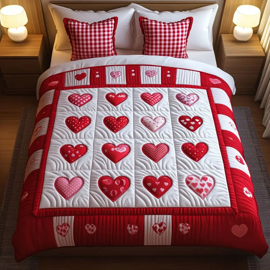 Heart Quilted Bedding Set Passionate Roses Duvet Cover Valentine Day Ideas For Girlfriend