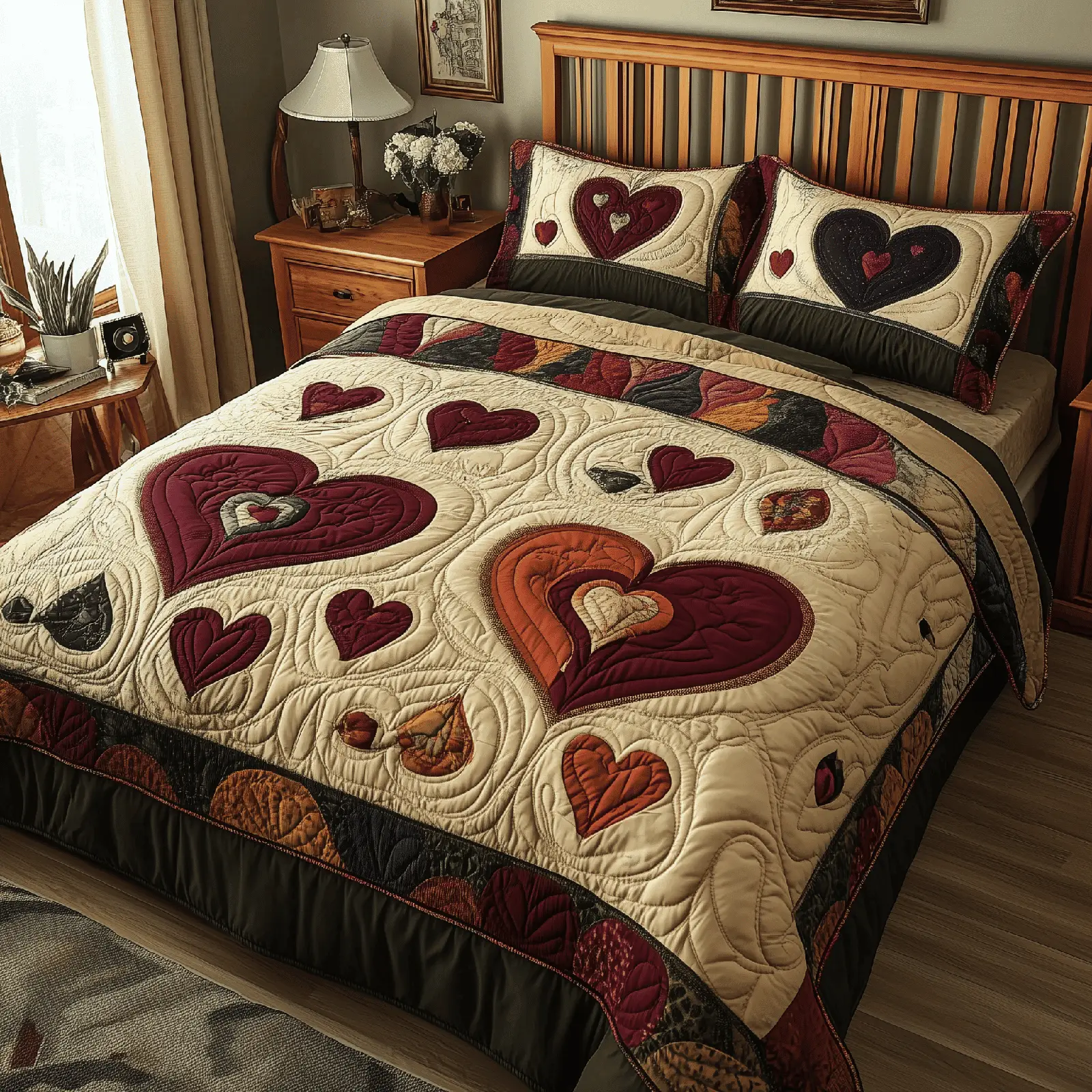 Heart Quilted Bedding Set Vintage Heart Bedspread Set Gifts For Mother In Law Valentine Day