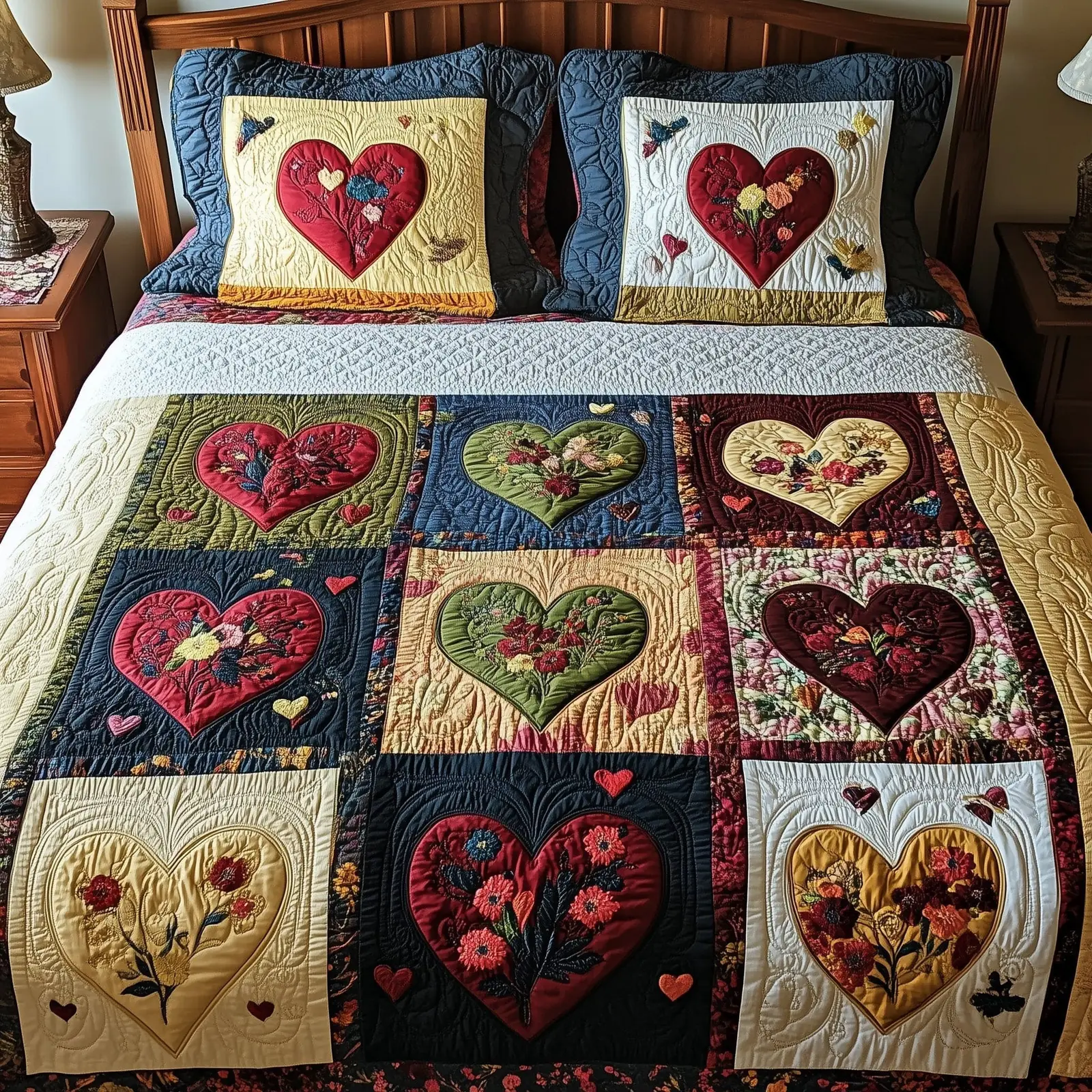 Heart Romantic Petals Quilted Bedding Set Valentine Day Gift For Whole Family