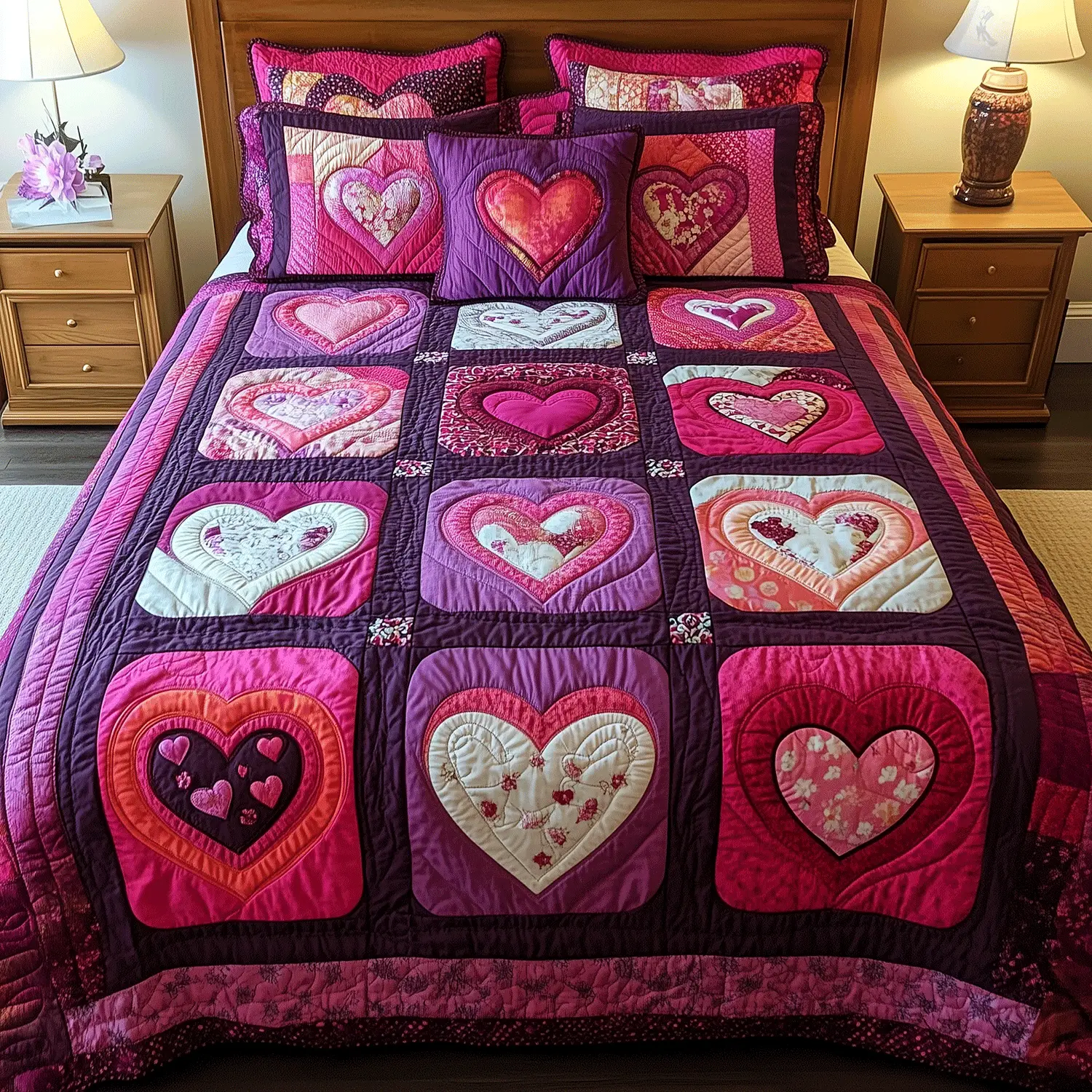 Heart Strings Quilted Bedding Set Aesthetic Home Decor Valentine's Day Gifts For Her