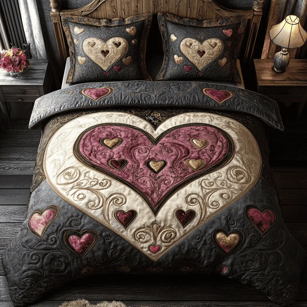 Heart Timeless Romance Quilted Bedding Set Valentine Gift Ideas For Your Sister