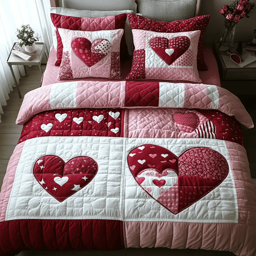 Heart To Heart Quilted Bedding Set Best Valentine Day Presents For Her