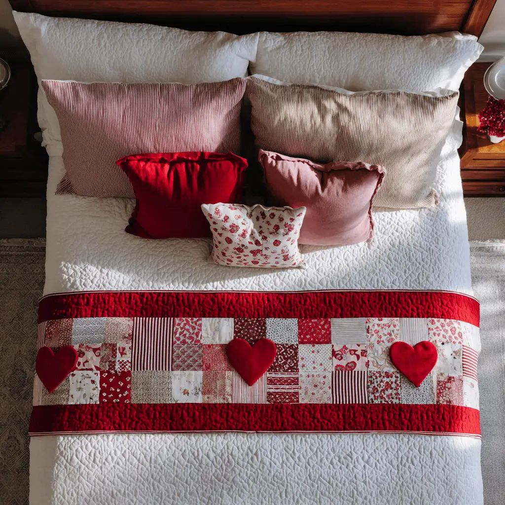 Heart Trail Quilted Bed Runner Heart Trail Sweet Anniversary Gift