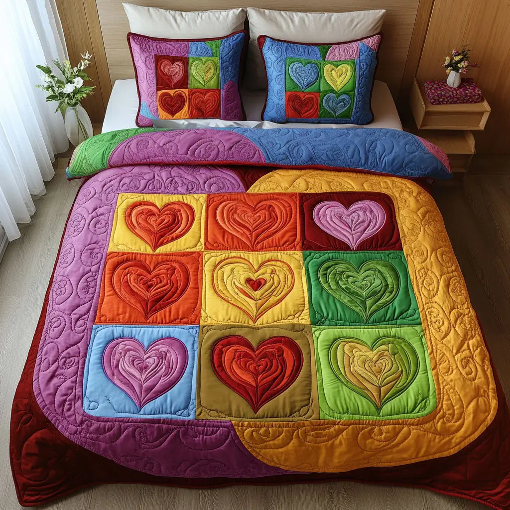 Heart Velvet Love Quilted Bedding Set Valentine Day Gift For Daughter In Law