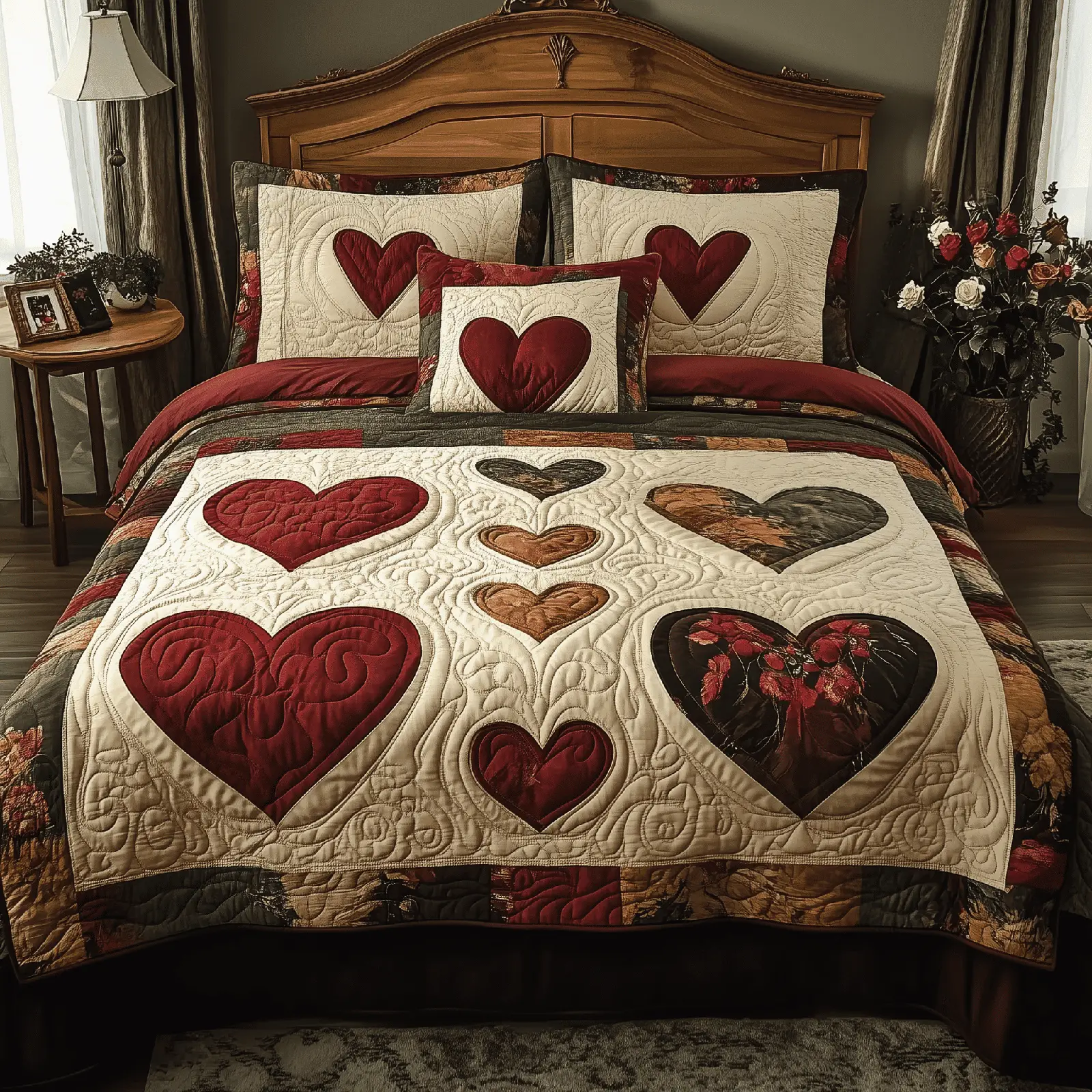 Heart Vintage Love Quilted Bedding Set Valentine Day Gift Ideas For Your Father Heart Vintage Love Quilted Bedding Set Valentine Day Gift Ideas For Your Father - Image 1