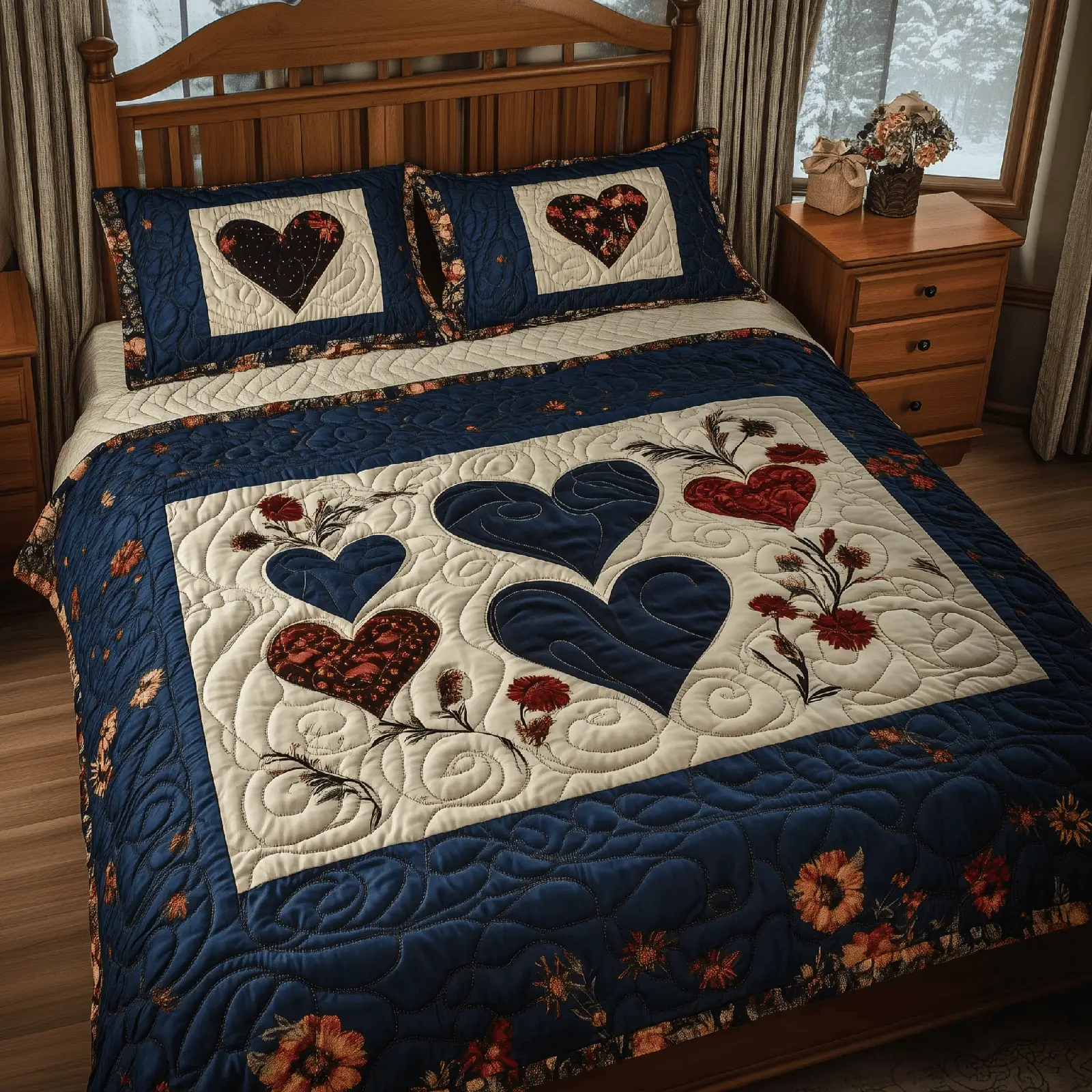 Heart Vintage Love Quilted Bedding Set Valentine Day Gifts For Grandpa