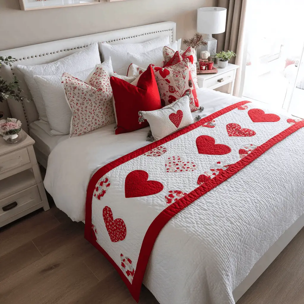 Heart Whisper Quilted Bed Runner Heart Whisper Texture Gift for Wife