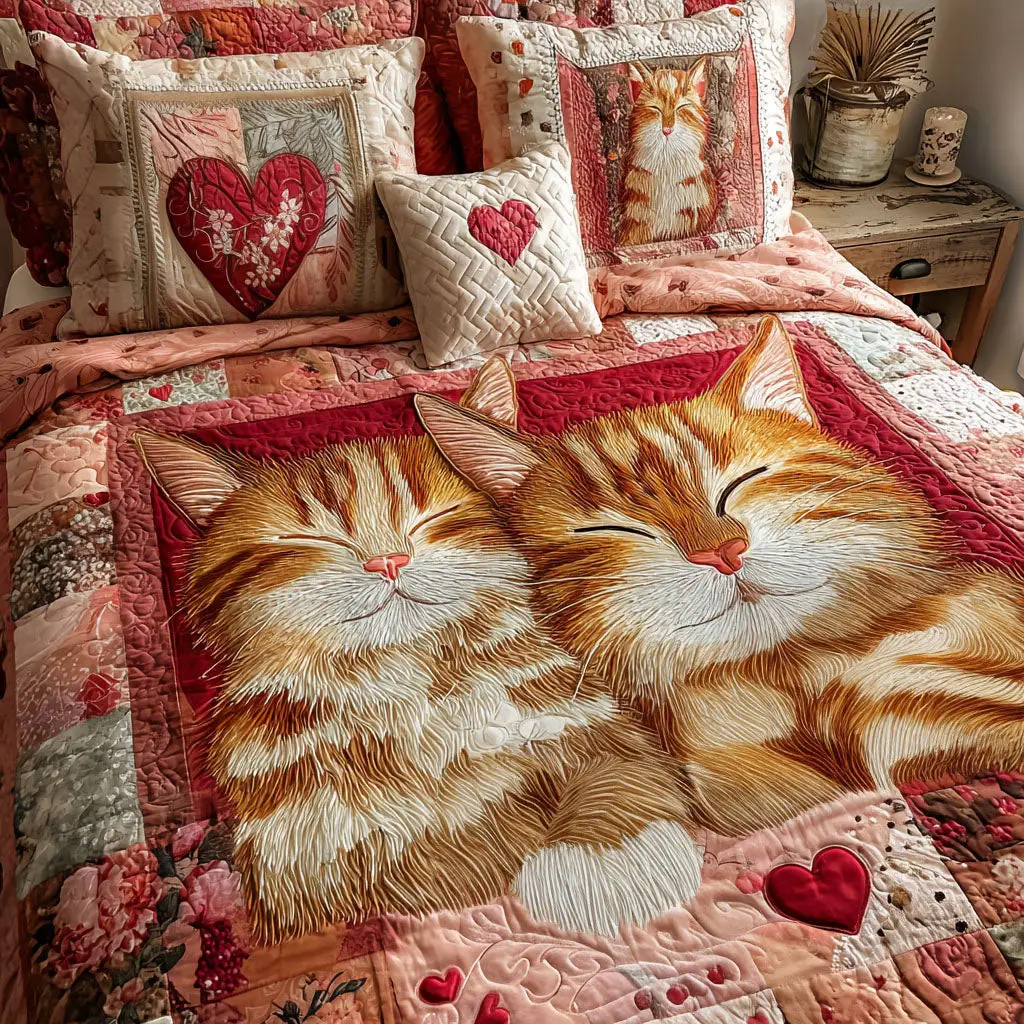 Heartbound Love Quilted Bedding Set Aesthetic Home Decor Best Valentines Gifts For Her