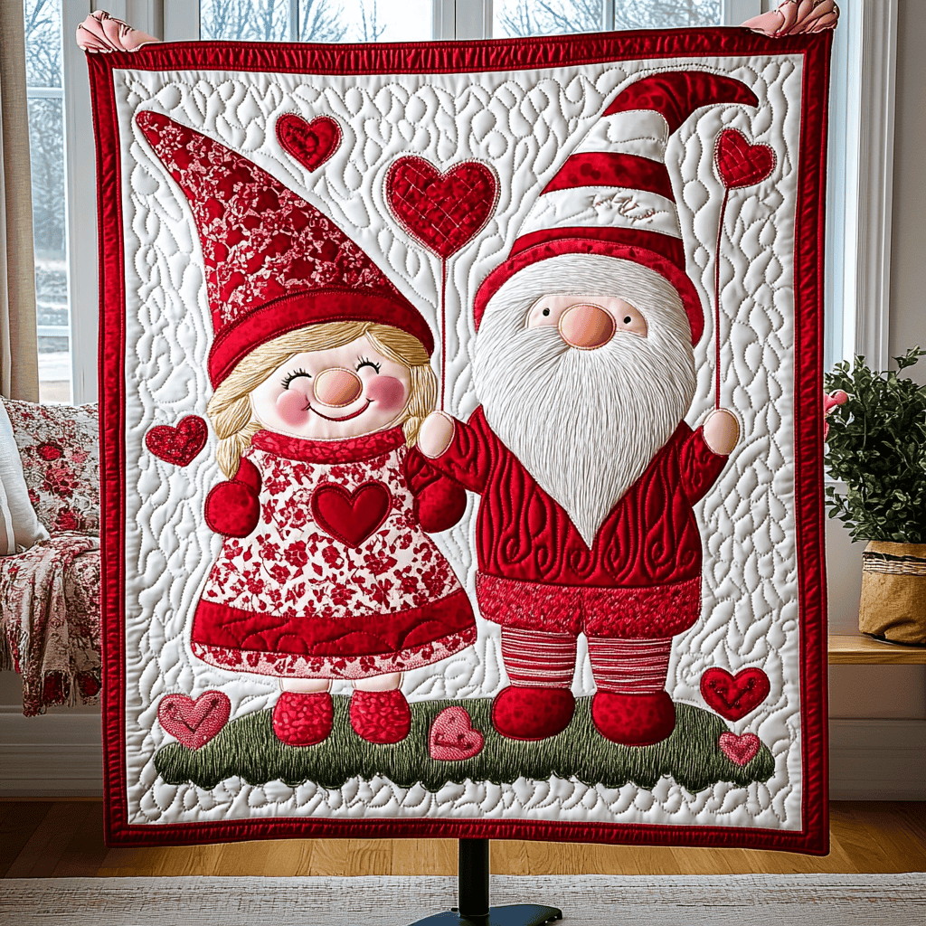 Heartfelt Gnomes Quilted Blanket Modern Home Decor Valentine's Day Gifts For Her