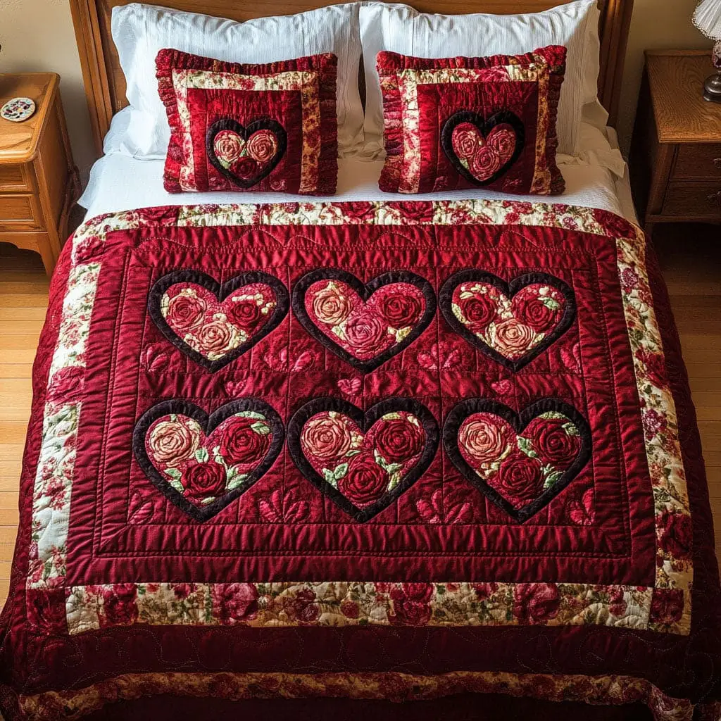 Heartland Quilted Bedding Set Red Themed Bed Sheet Set Valentine Day Presents For Lady