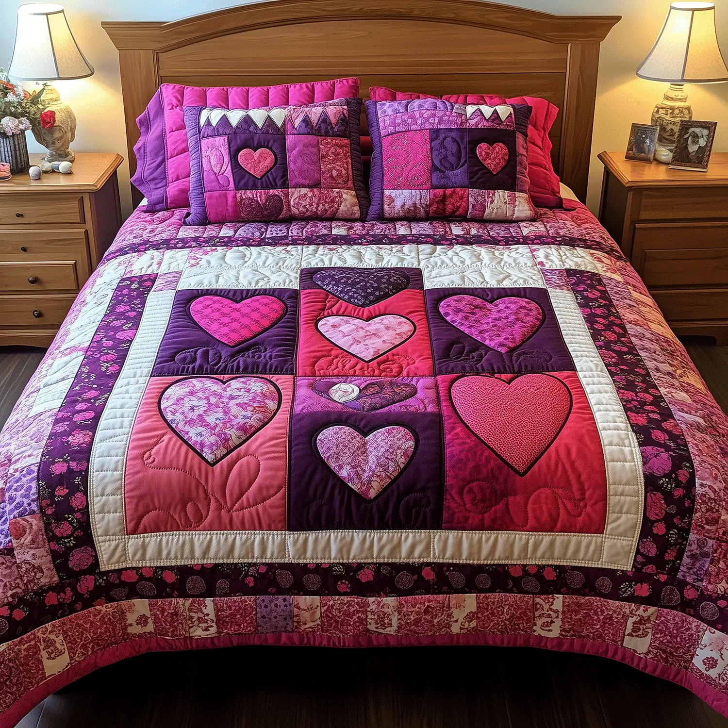 Hearts Blissful Quilted Bedding Set Valentine Day Gifts For Girlfriend