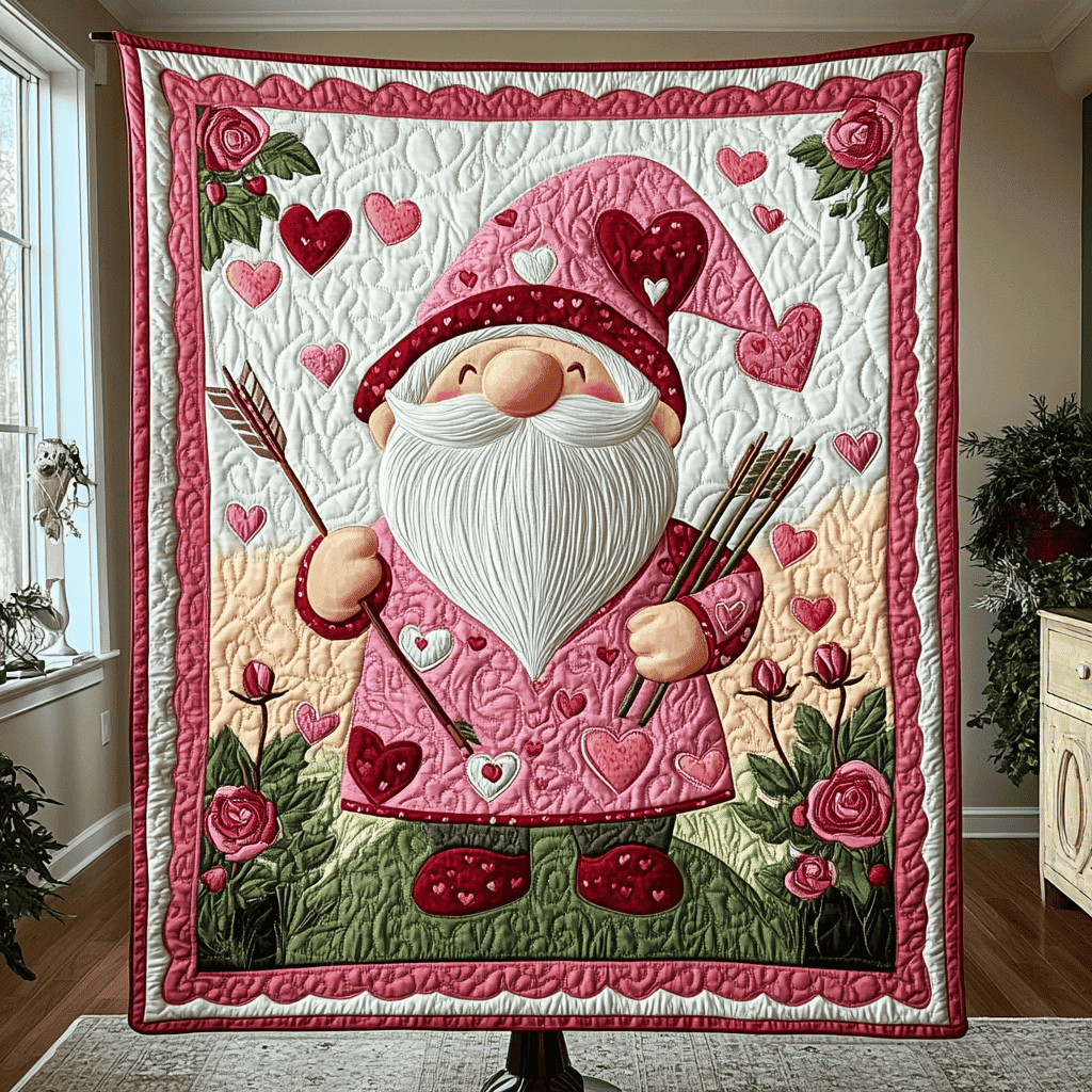 Heartstrings Gnome Quilted Blanket Vintage Home Decor First Valentine Gift For Girlfriend