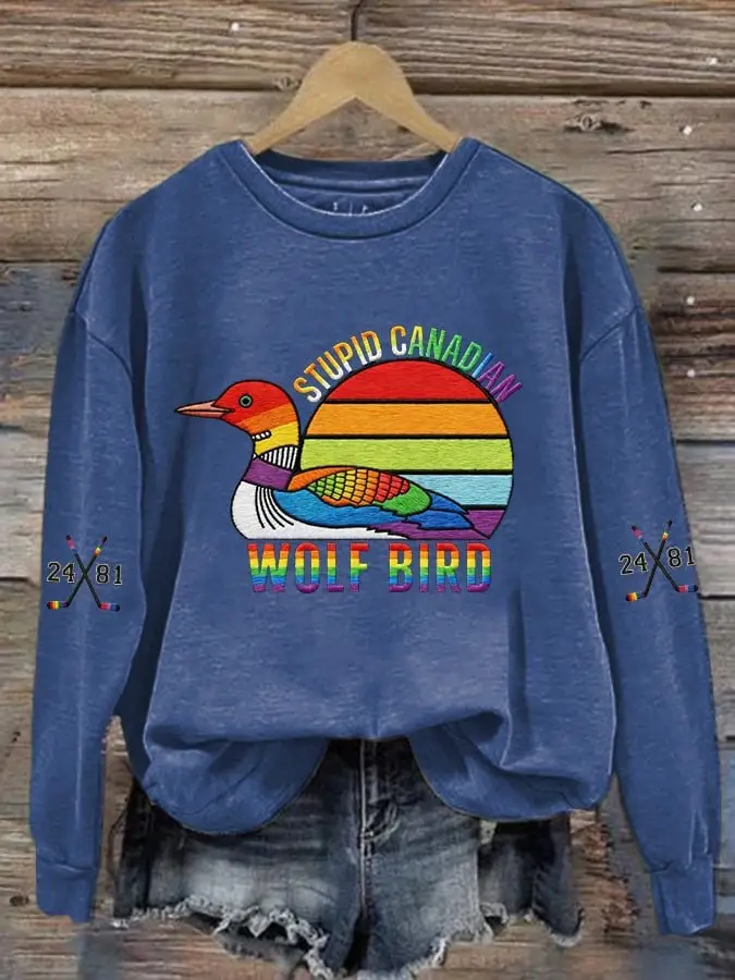 Heated Rivalry Stupid Canadian Wolf Bird Sweatshirt Hockey Romance LGBT Pride Apparel