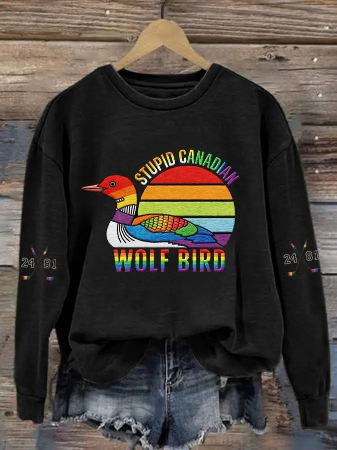 Heated Rivalry Stupid Canadian Wolf Bird Sweatshirt LGBT Pride Romance Hockey Merch Fan Gifts Heated Rivalry Stupid Canadian Wolf Bird Sweatshirt LGBT Pride Romance Hockey Merch Fan Gifts - Image 1