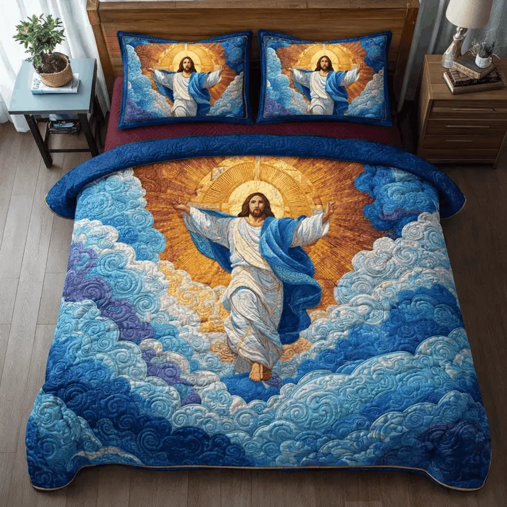 Heavenly Clouds Quilt Bedding Set Christian Comforter Sets Gift for Christian Wife