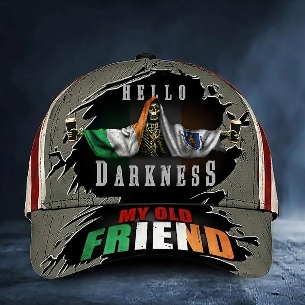 Hello Darkness My Old Friend Guinness Hat Flag Of Massachusetts Cap St Pats Gift For Him Hello Darkness My Old Friend Guinness Hat Flag Of Massachusetts Cap St Pats Gift For Him - Image 1