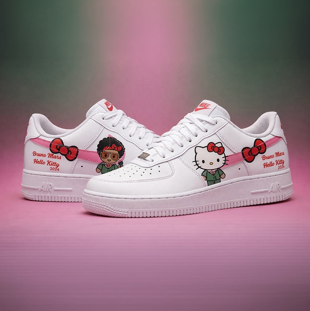 Hello Kitty X Bruno Mars Air Force 1 Shoes Bruno Mars Hello Kitty Merch Gifts For Fans
