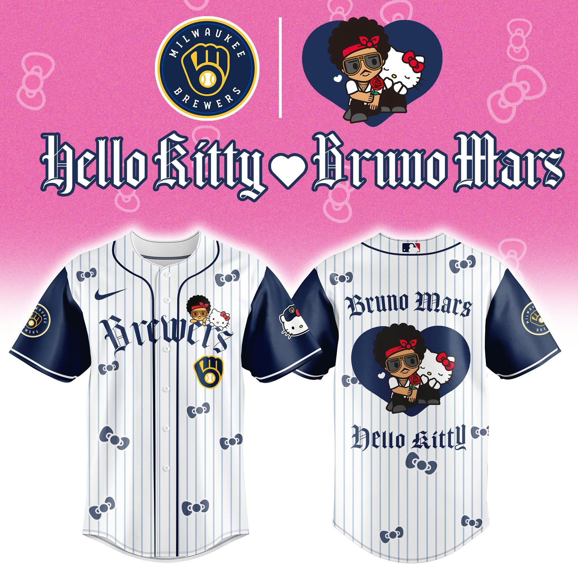 Hello Kitty X Bruno Mars Jersey Milwaukee Brewers Merch Best Gift For Music Lovers
