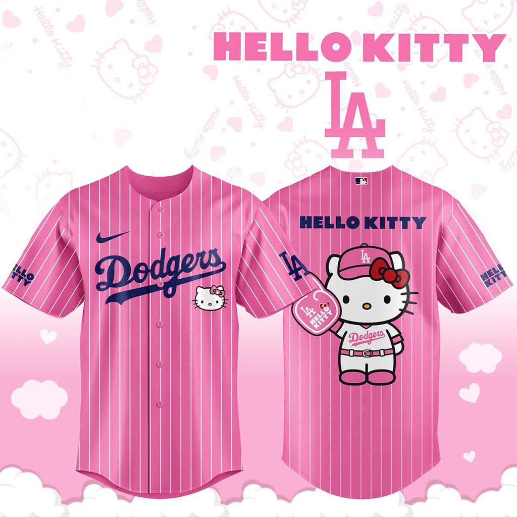 Hello Kitty X Los Angeles Dodgers Pink Baseball Jersey 2026 LA Dodgers Merch Gifts For Fans