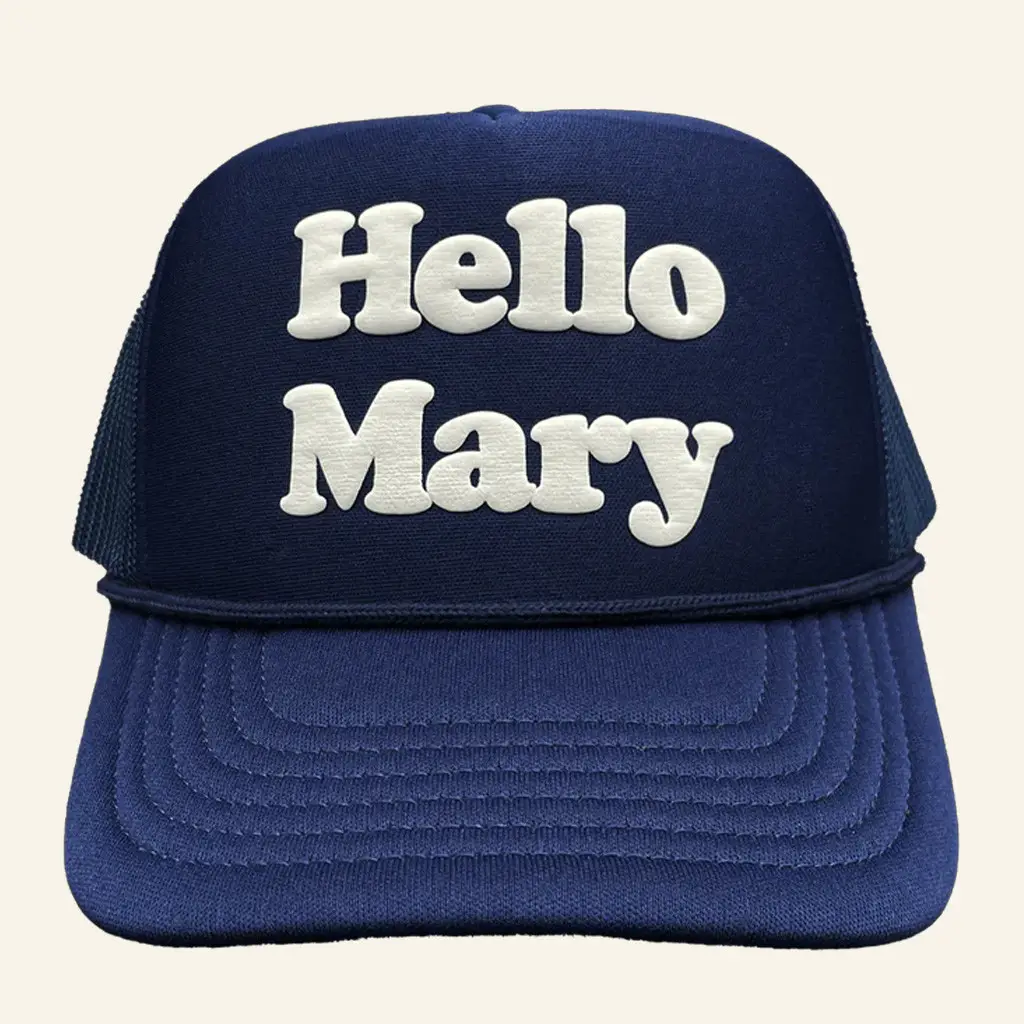 Hello Mary Merch Hello Mary Trucker Hat Christmas Gifts For Young Men -WearandDecor Hello Mary Merch Hello Mary Trucker Hat Christmas Gifts For Young Men -WearandDecor - Image 1