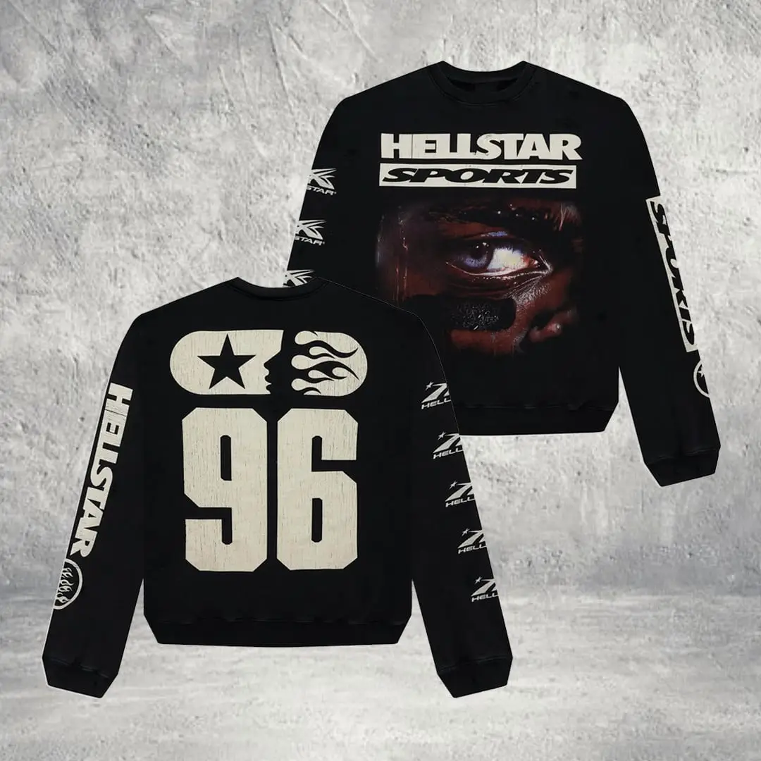 Hellstar 96 Black Crewneck Sweatshirt Streetwear Clothing Cool Gift for Son