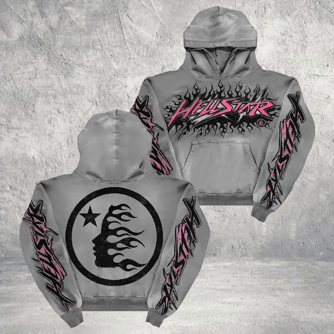 Hellstar Future Flame Hoodie Grey Streetwear Clothing Birthday Gift for Brother