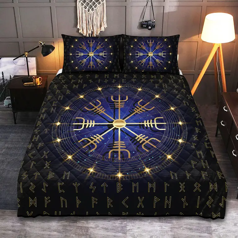 Helm  Of Awe Rune Quilted Bedding Set Bedroom Decorations Viking Gift Ideas