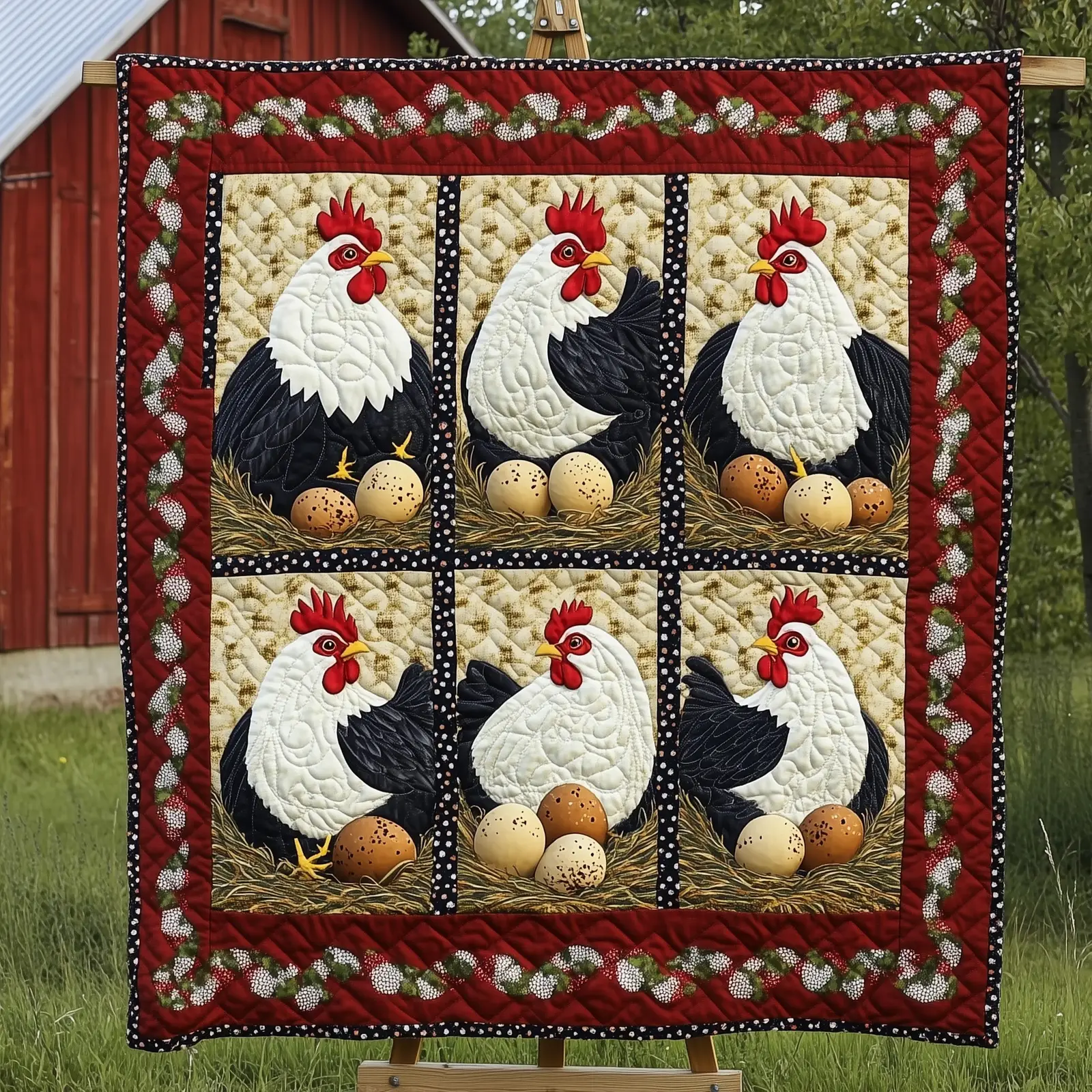 Hen House Quilted Blanket Charming Chicken Art Quilt Presents For Chicken Lovers And Farmers