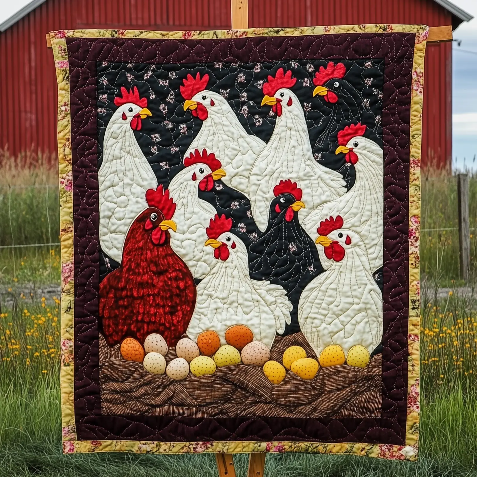 Hen House Quilted Blanket Cozy Poultry Home Accent Presents For Chicken Lovers And Farmers