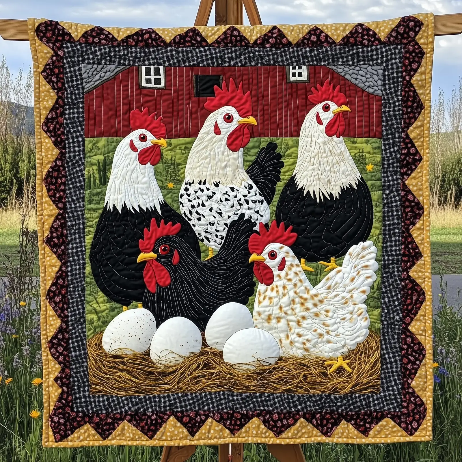 Hen House Quilted Blanket Fun Farm Animal Bedding Chicken Gifts For Chicken Lovers