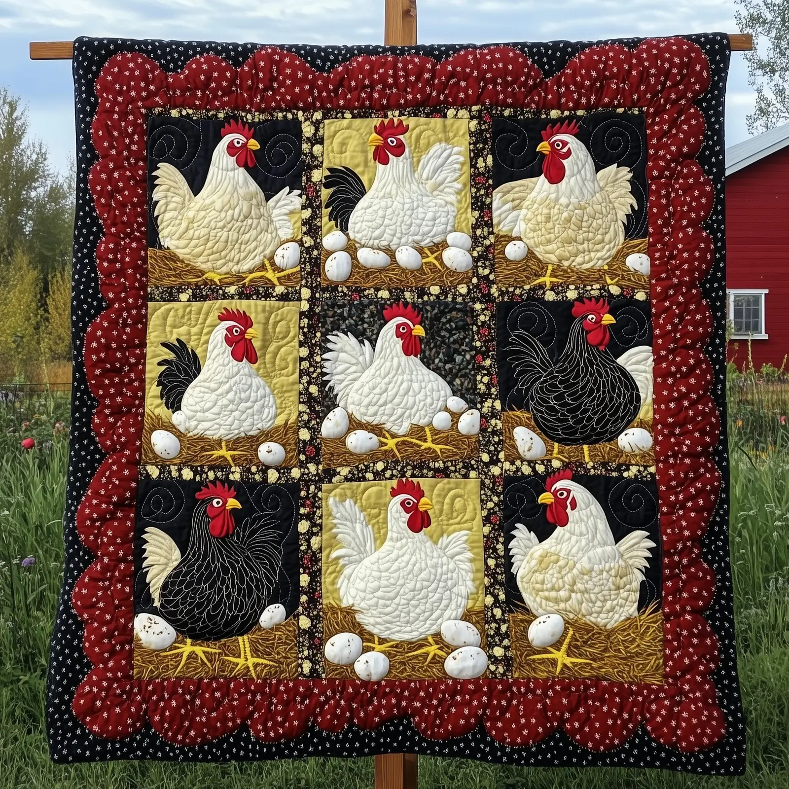 Hen House Quilted Blanket Lightweight Farm Theme Throw Chicken Gifts For Chicken Lovers