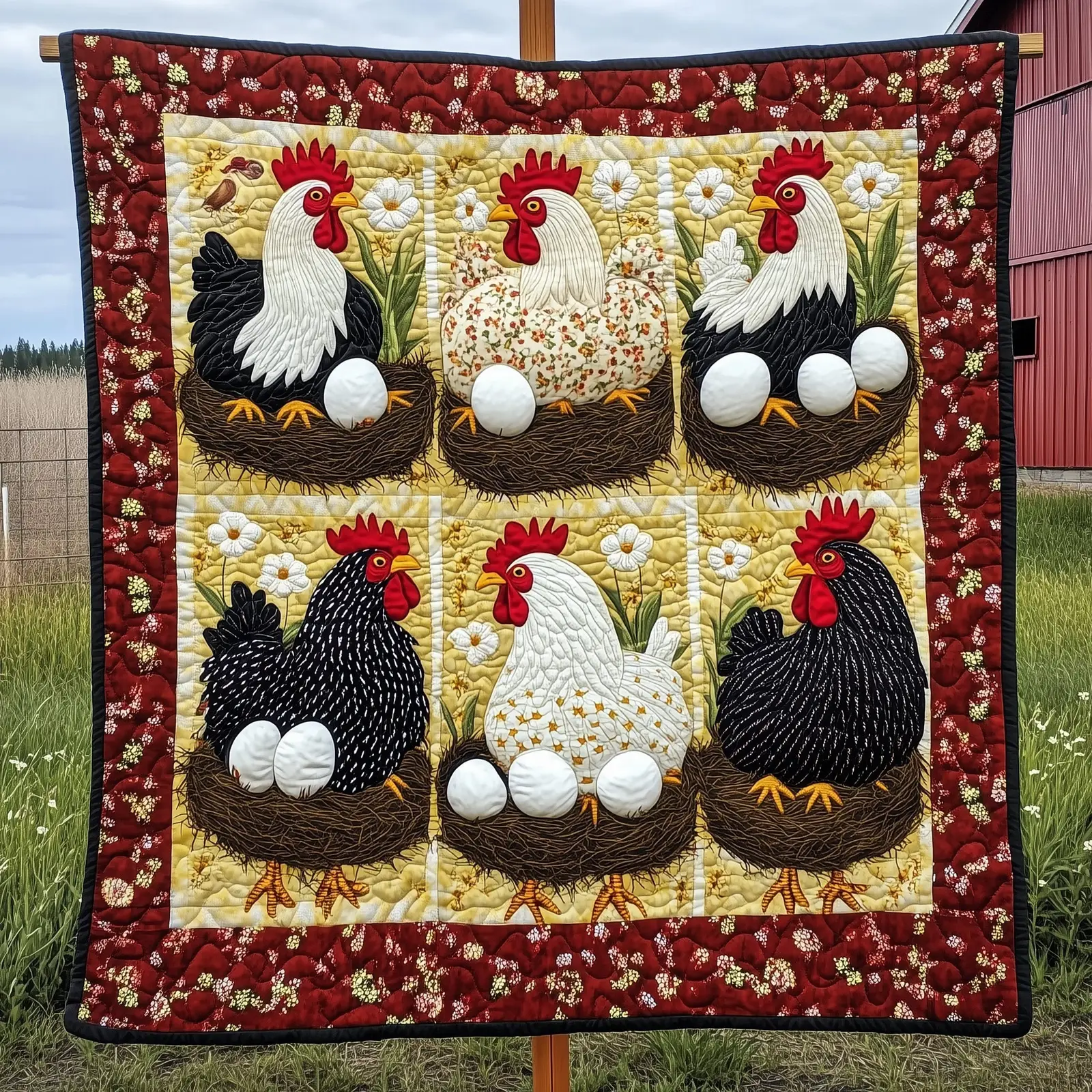 Hen House Quilted Blanket Premium Quality Chicken Quilt Chicken Gifts For Chicken Lovers