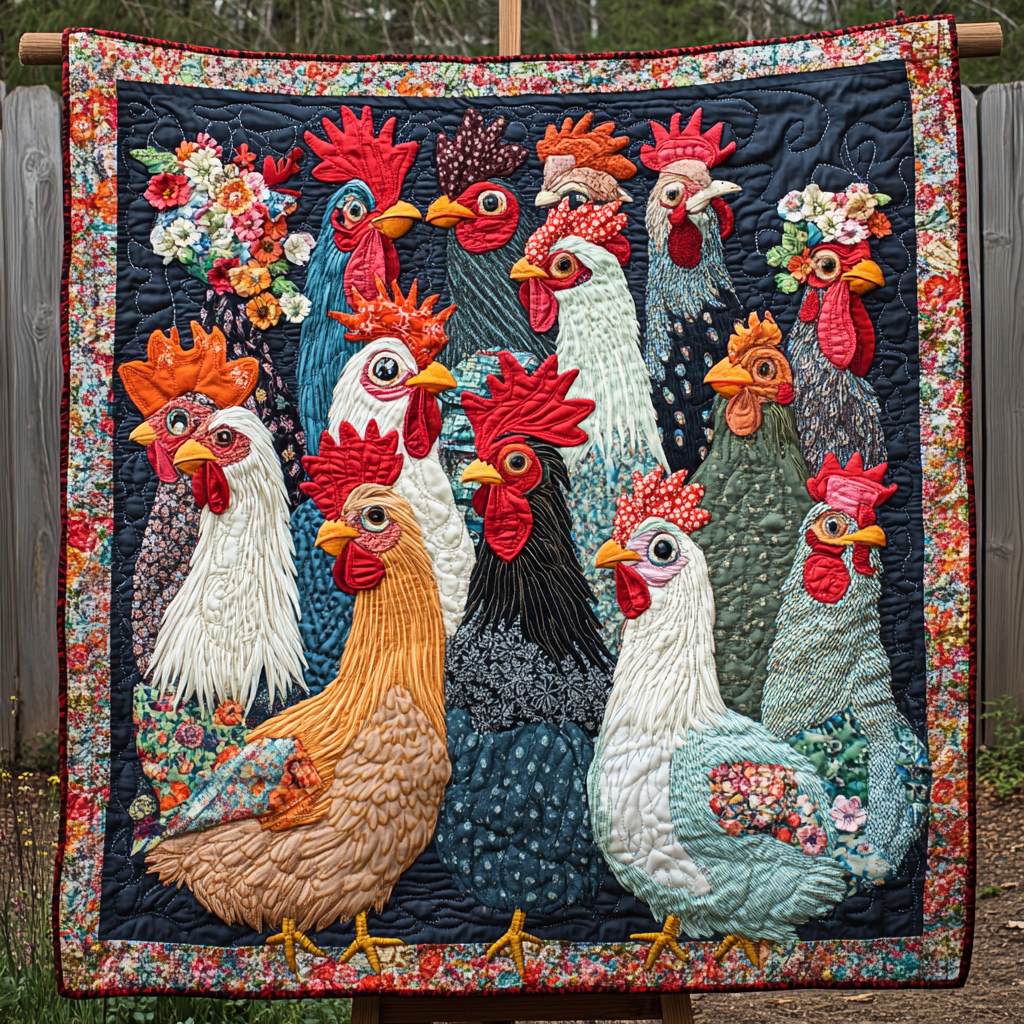 Hen Parade Quilted Blanket Cute Throw Blanket Gifts For Chicken Lovers