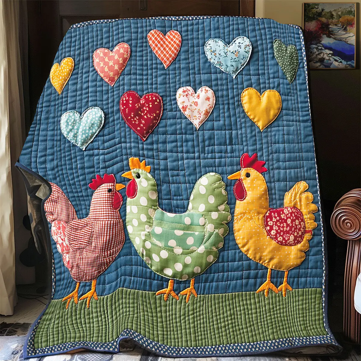 Hen's Heart Printed Quilt Blanket Best Presents Cute Throw Blanket For Hen Lovers