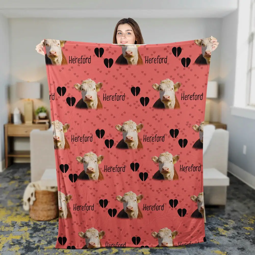 Hereford Cattle Happy Pattern Blanket Farm Blanket Gift For Farmer