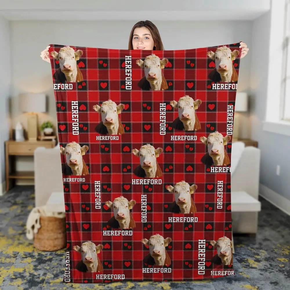 Hereford Cow Pattern Hoodie Blanket Farm Blanket Gift For Farmer Hereford Cow Pattern Hoodie Blanket Farm Blanket Gift For Farmer - Image 1