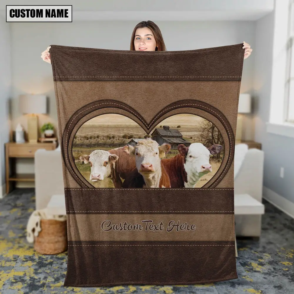 Hereford In Heart Personalized Name Blanket Farm Animal Blanket Gift For Whole Family