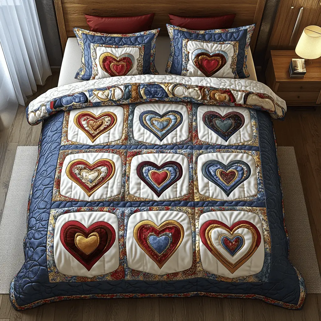 Heritage Hearts Quilted Bedding Set Valentine Day Gifts For Your Boyfriend