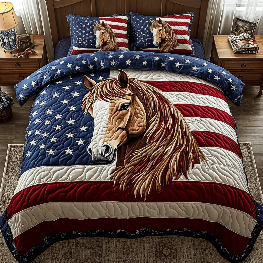 Heritage Horse Quilted Bedding Set Best Bed Sheet Set Best Christmas Gifts For Horse Lovers