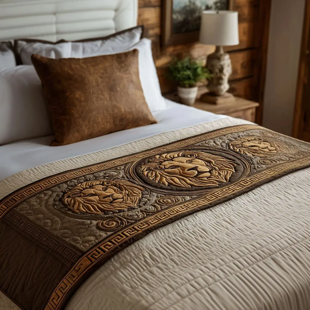Heritage of the Gods Quilted Bed Runner Heritage Gods Theme Classical Gift