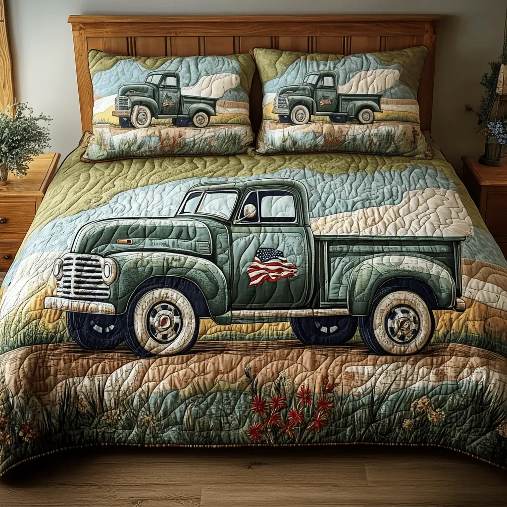 Heritage Wheels Quilted Bedding Set Cute Bedroom Decor Gifts For A Patriotic Person