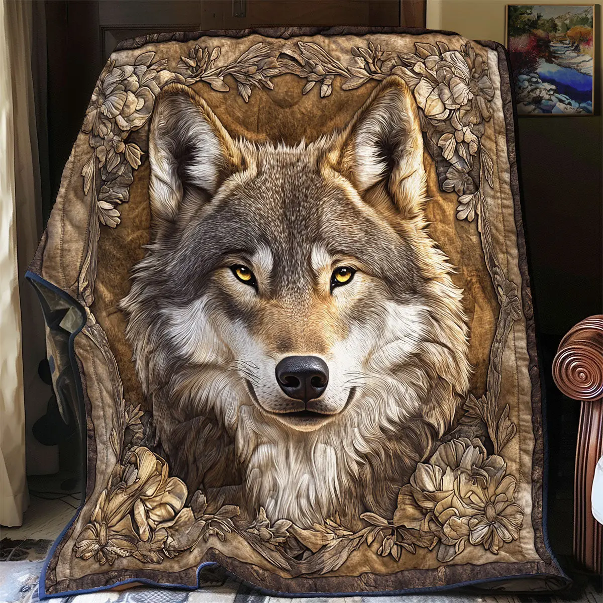 Heritage Wolf Quilted Throw Blankets Father's Day Gifts For Grandpa