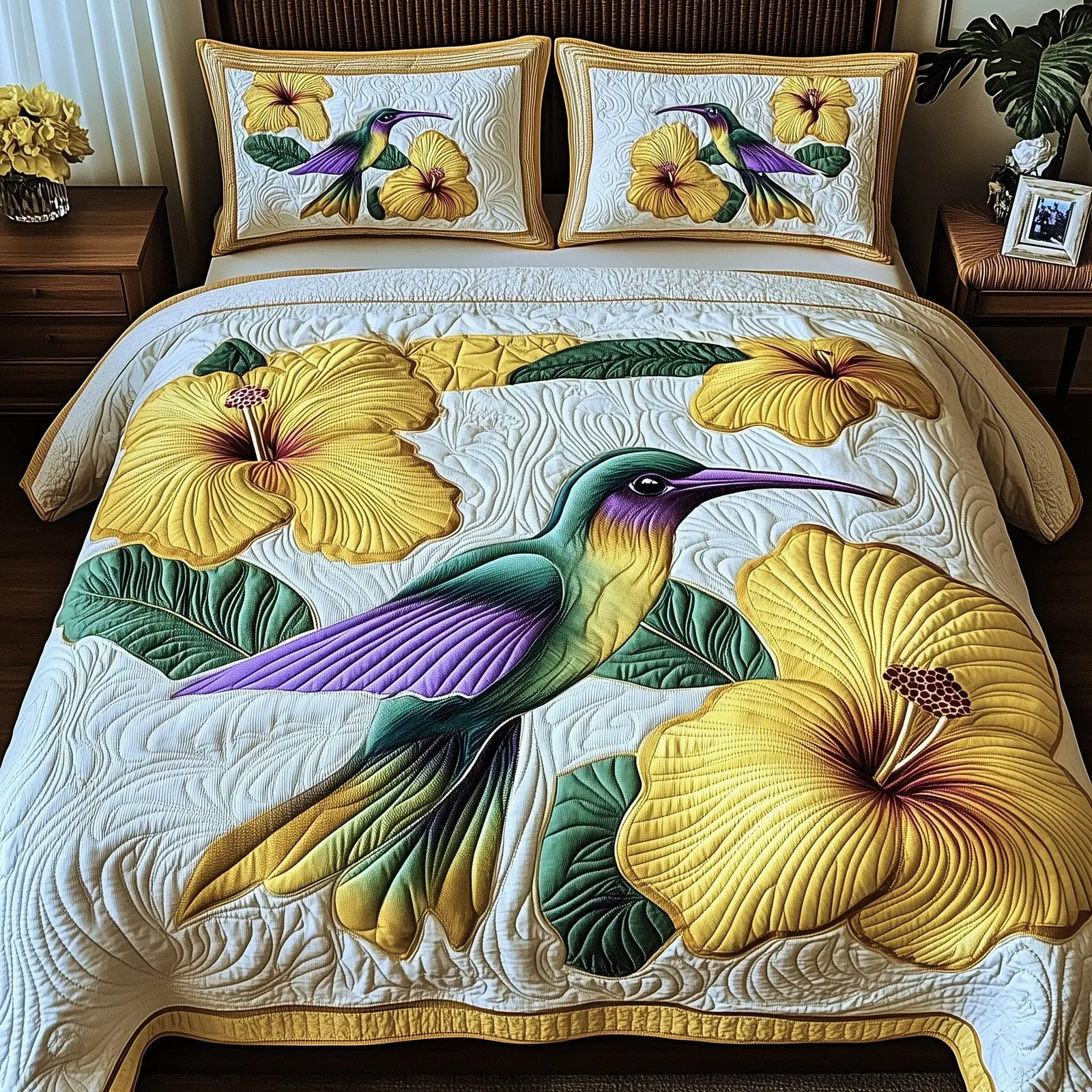 Hibicus Dance Quilted Bedding Set Birthday Gift