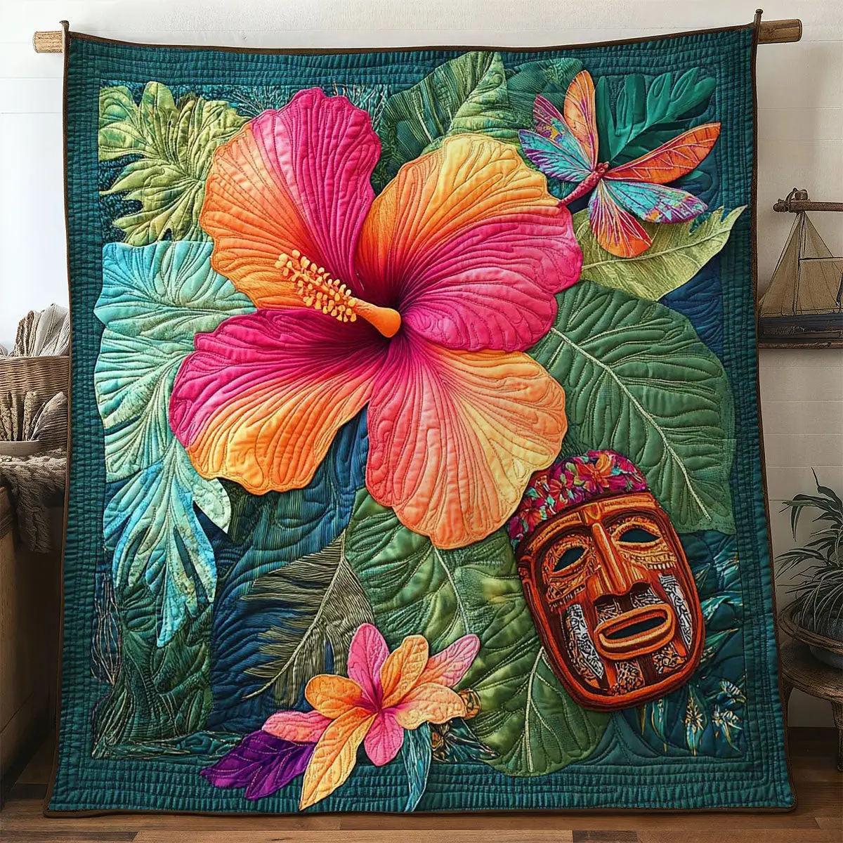 Hibiscus Jungle Dream Quilt Soft and Cozy Quilt Blanket for Comfortable Sleep