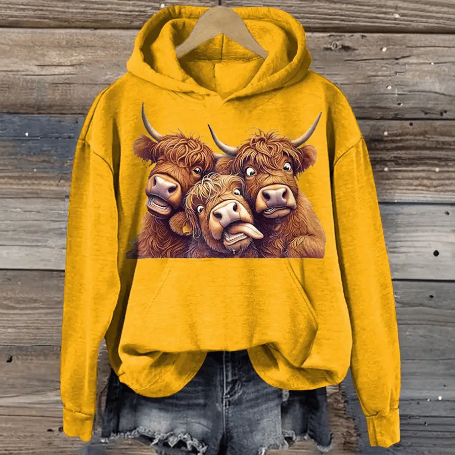 Highland Cow Bestie Cute Art Hoodie Humorous Crazy Hoodie Gifts For Highland Castle Lovers