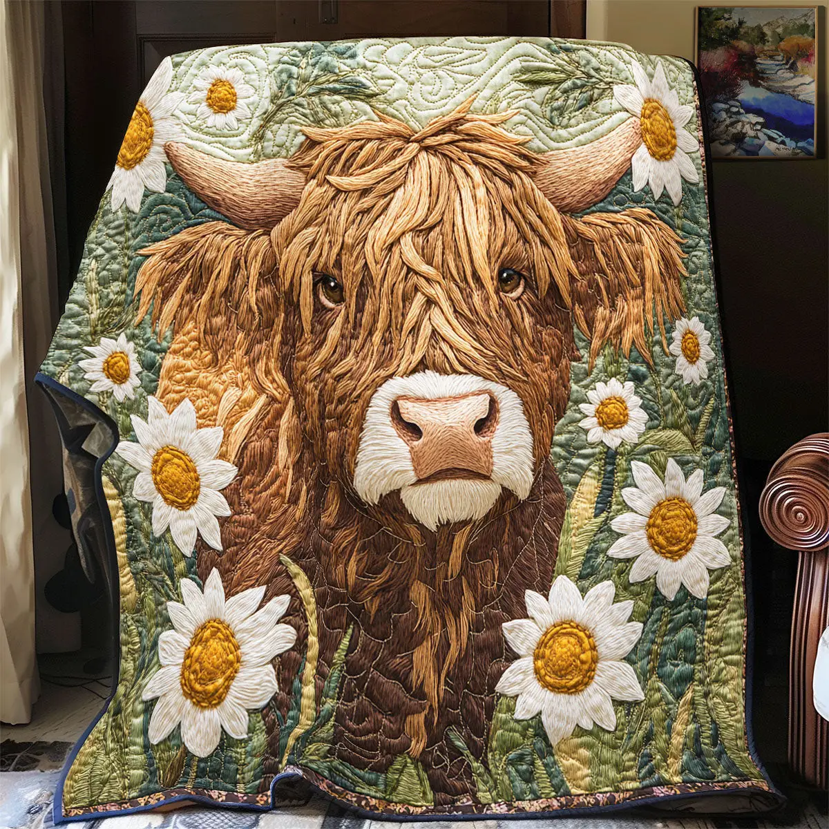 Highland Cow Daisy Quilt Blankets Throws And Blankets Mothers Day Gift For My Daughter