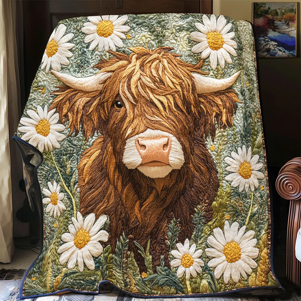 Highland Cow Daisy Quilt Blankets Throws And Blankets Mothers Day Gift Special